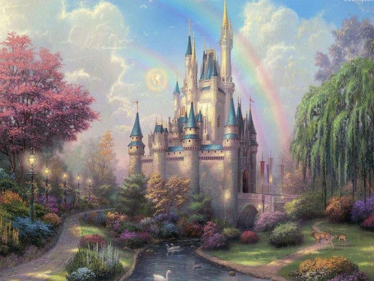 Rainbow and Castle in the Forest Painting - All Paint by numbers