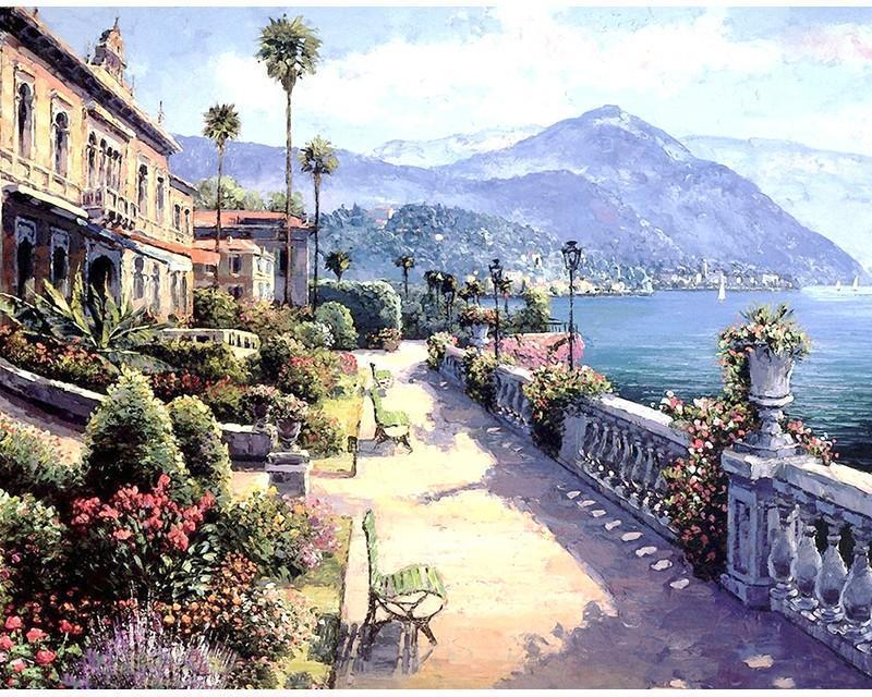 Beautiful Town Near the Ocean - All Paint by numbers