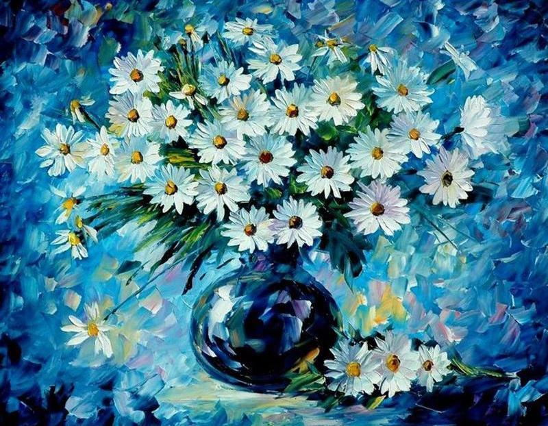 Beautiful Artistic white Flowers DIY Painting - All Paint by numbers