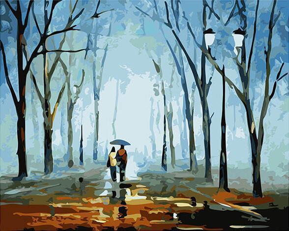 A Long Walk in the Rainy Weather in Autumn - Romantic Gift - All Paint by numbers