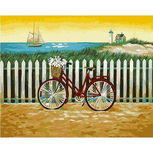 A Beautiful Painting for Bicycle, Ship and a House - Paint it and Hang on Your Wall - All Paint by numbers