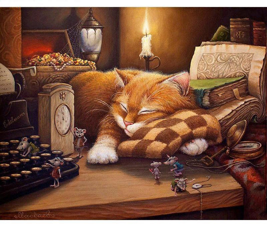 Cat Sleeping Painting with Paint by Numbers Kit - All Paint by numbers