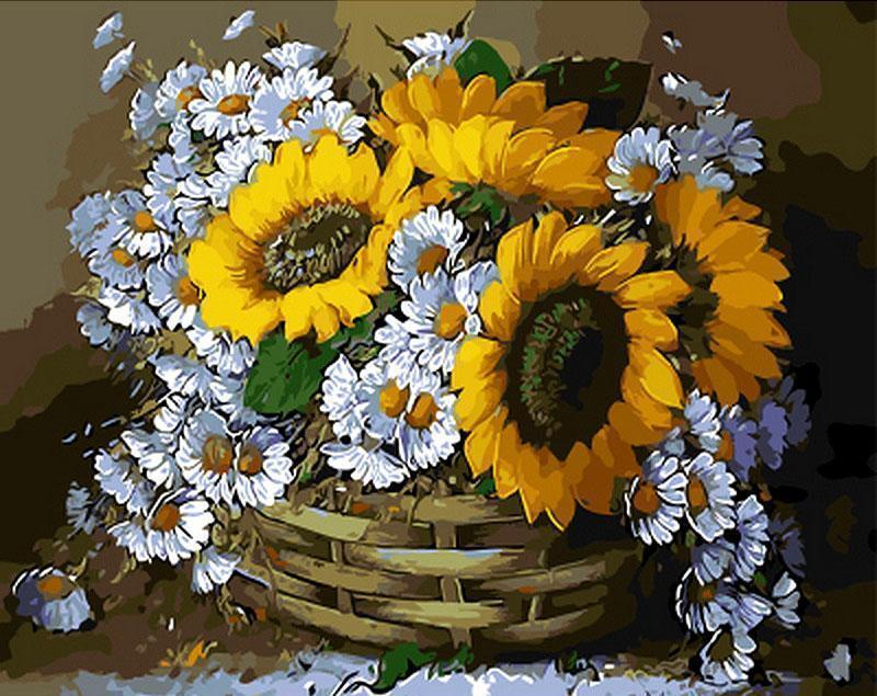 Sunflowers in Basket Painting - Diy Oil Painting By Numbers - All Paint by numbers