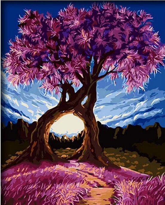 Blue Sky and Purple Tree Painting by Number Kit - All Paint by numbers
