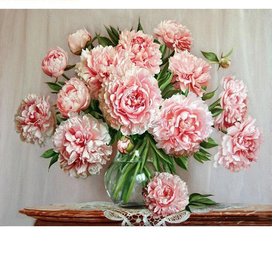 Beautiful Pink Flowers in Glass Vase - Painting by Numbers - All Paint by numbers