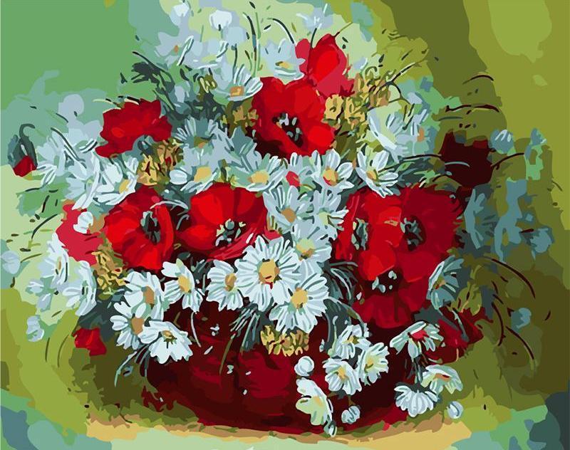 Red and White Beautiful Flowers Paint by Numbers Kit for Adults - All Paint by numbers