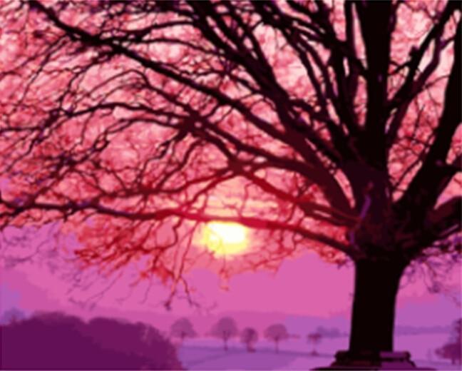 Pink Tree and Purple Sky - All Paint by numbers