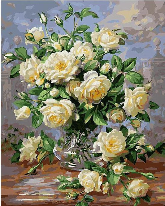 Artistic White Flowers Painting - All Paint by numbers