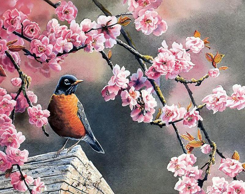 Flowers and a Bird - All Paint by numbers