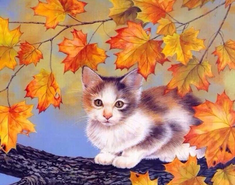 Cute Cat on the Tree Branch - All Paint by numbers