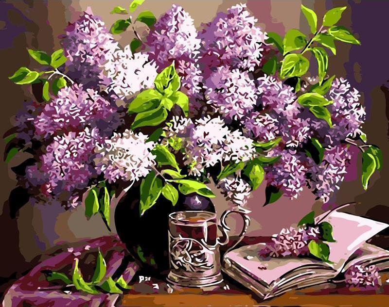purple flowers paint by numbers