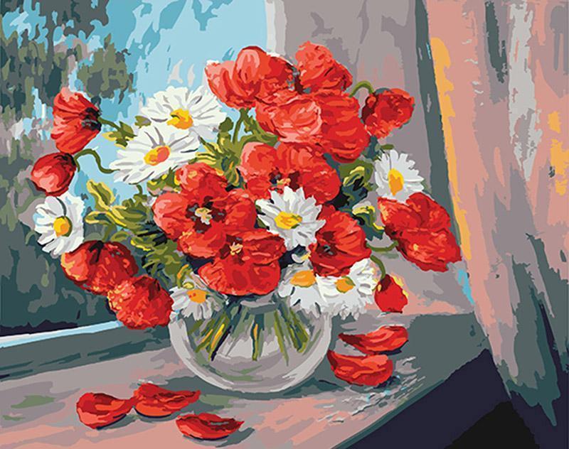 Red and White Flowers DIY Painting - All Paint by numbers