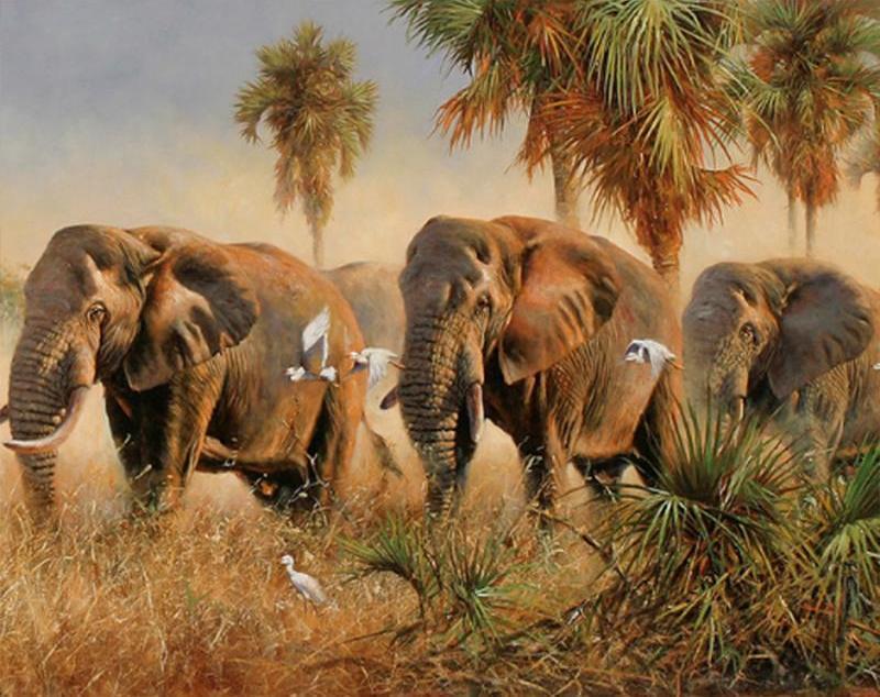 DIY Elephants Oil Painting - All Paint by numbers