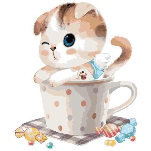 Cute Cat in the Cup - All Paint by numbers