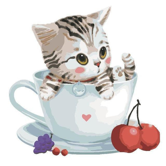 Cute Cat in Lovely Cup - All Paint by numbers