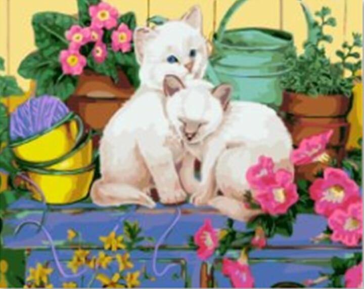 Cats Beside Flower Pots - All Paint by Numbers