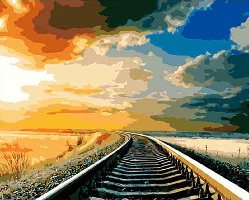 Train Track and Sun Set - All Paint by numbers