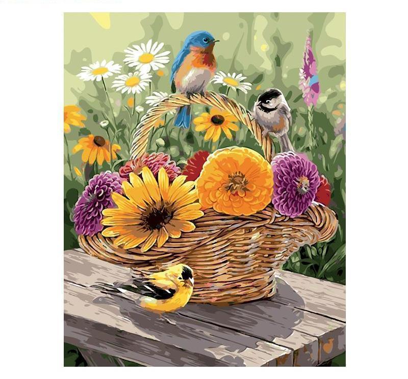 Beautiful Flowers and Birds Basket - All Paint by numbers