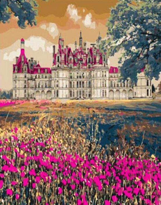 Pink Flowers and Pink Castle - All Paint by numbers