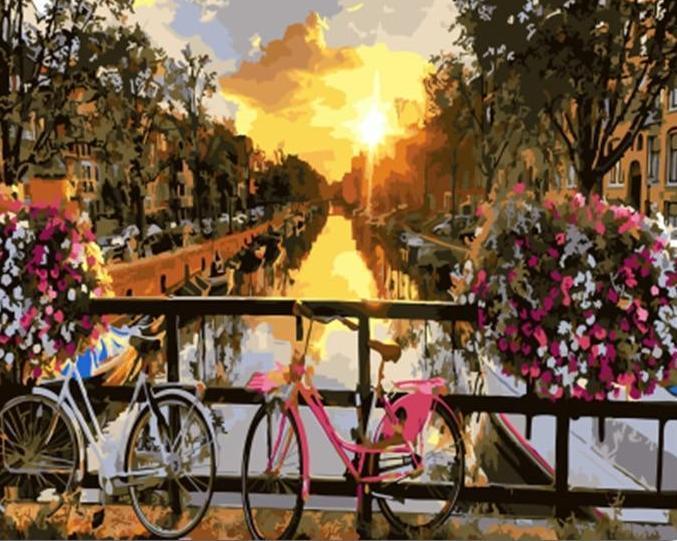 Cycles and Flowers on the Bridge - All Paint by numbers