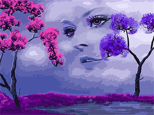 Pink & Purple Tree with a Fantasy Girl - All Paint by numbers