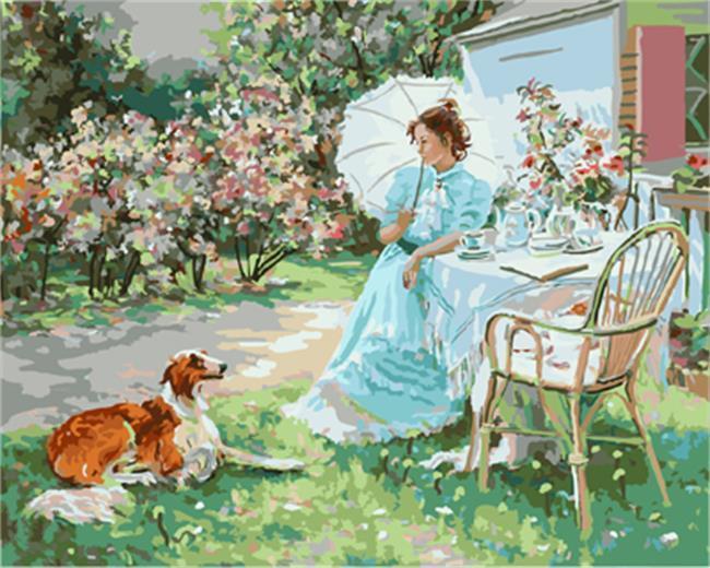 A Lady with her Dog in Garden - All Paint by numbers