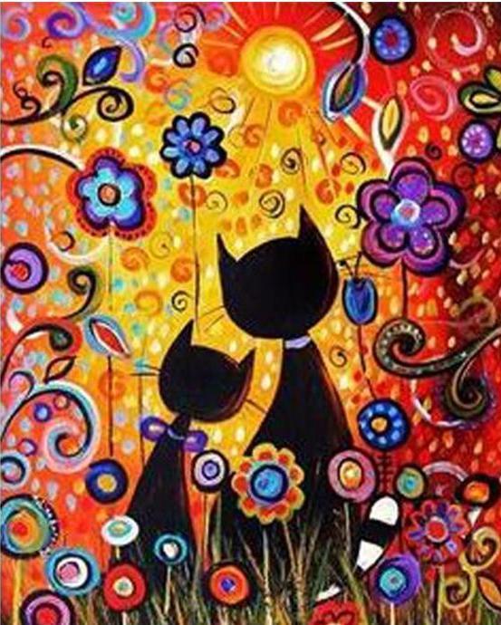 Colorful Flowers and Cats Painting - Paint it Yourself - All Paint by numbers