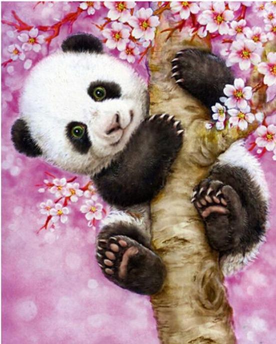 Cute Baby Panda Hanging on the Tree - Paint  by Numbers - All Paint by numbers