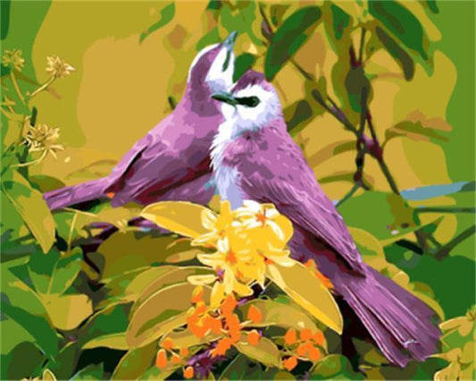 Purple Birds on Yellow Flowers