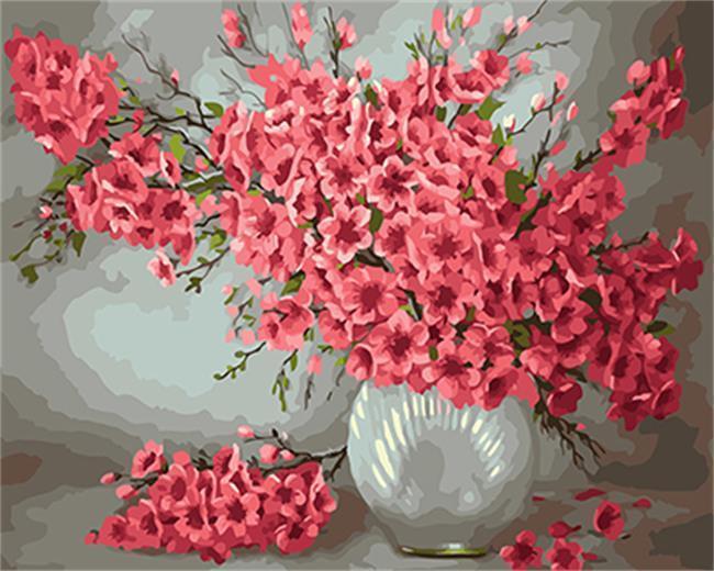 Pink Flowers in A Glass Vase - All Paint by numbers