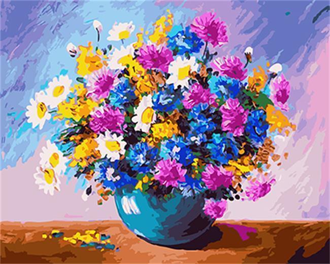 Colorful Flowers in a Blue Vase - All Paint by numbers