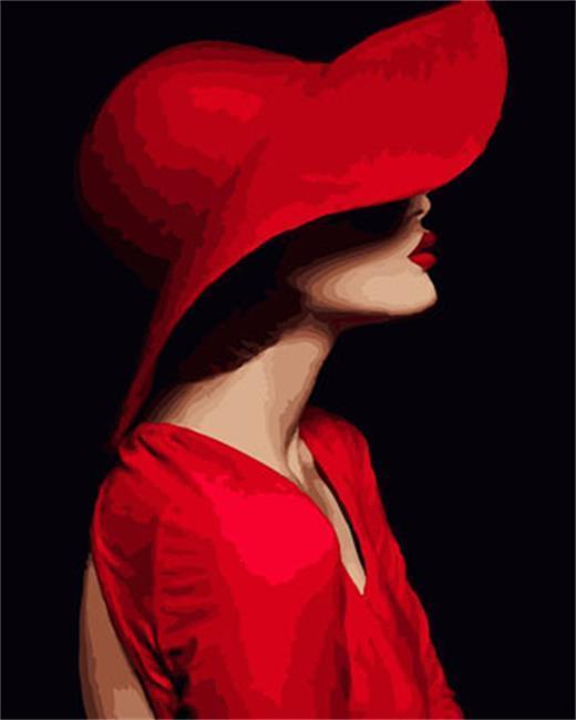 A Lady in Red Hat - All Paint by numbers