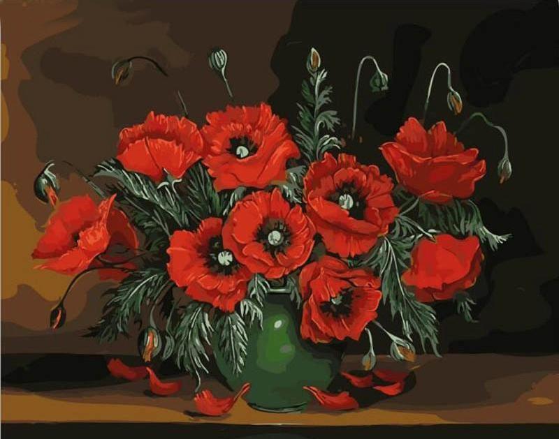 red flowers paint by number adults
