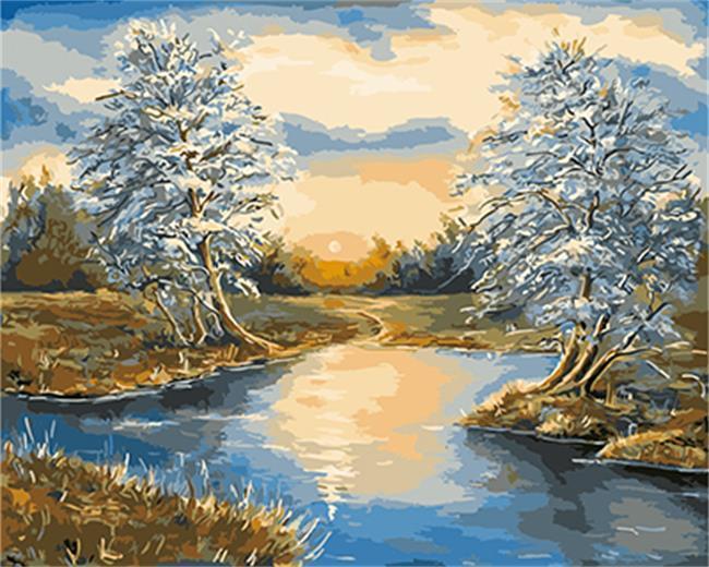 White Trees by the Lake - All Paint by numbers