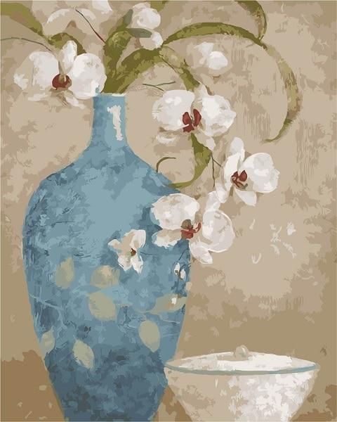 Blue Vase & White Lilly Paint By Numbers Kit - All Paint by numbers