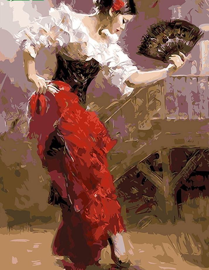 A Girl dancing holding a Fan - All Paint by numbers