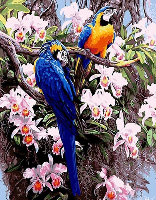 Blue Parrots & Pink Flowers - All Paint by numbers
