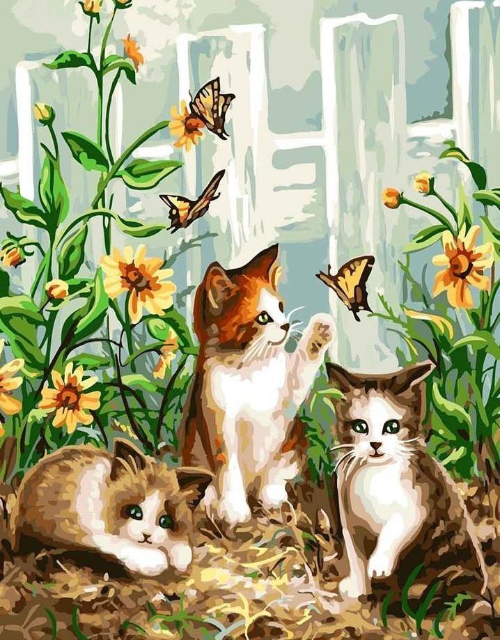 Cats playing with Butterflies - All Paint by numbers