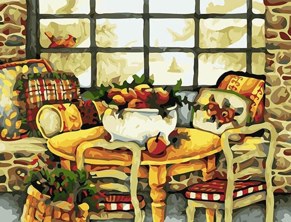 Dinning Table & Basket full of Fruits - All Paint by numbers