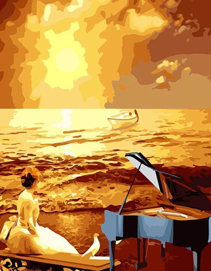 Girl with Piano at the Beach - All Paint by numbers