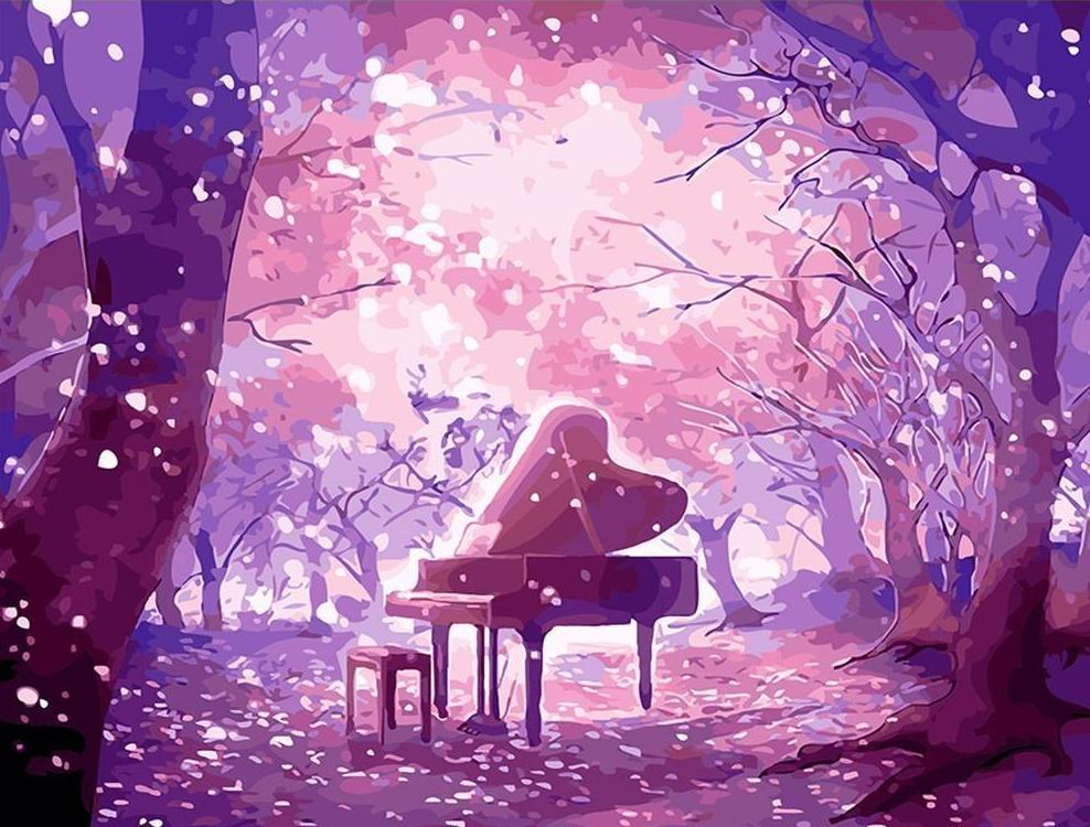 Piano Table in Purple Forest - All Paint by numbers