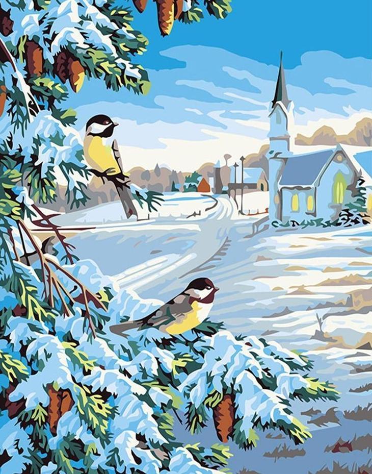 Snow & Birds Paint By Numbers Kit - All Paint by numbers