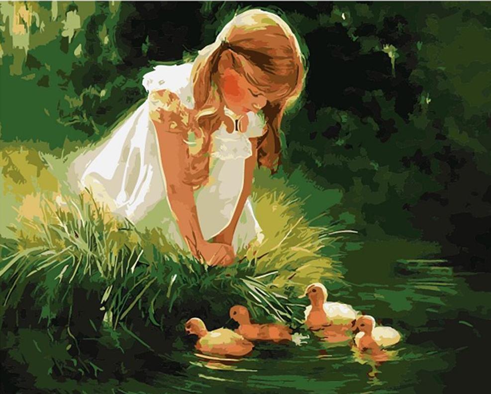 A Girl watching Ducklings - All Paint by numbers