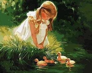 A Girl watching Ducklings - All Paint by numbers