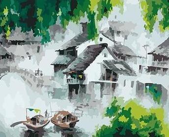 A City With Green Trees and Boats - All Paint by numbers