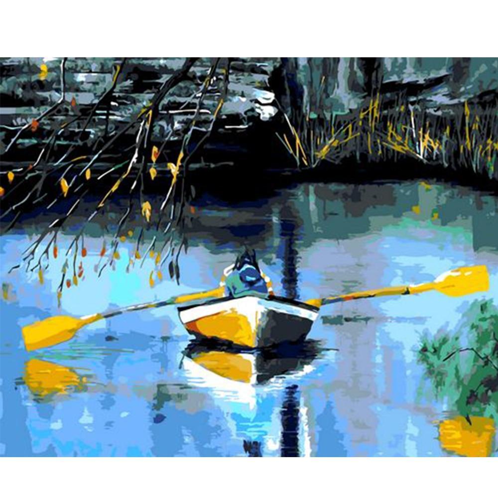 Boat Sailing on Silent River - All Paint by numbers