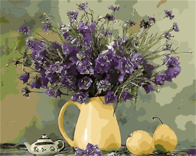 Purple Flowers in Yellow Flower Pot - All Paint by numbers